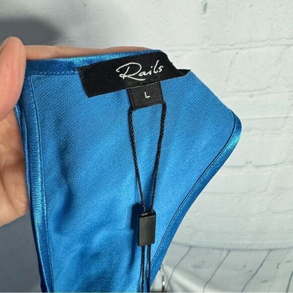 NEW Rails cobalt blue silky satin open tie back Solene midi dress size large - Picture 5 of 9